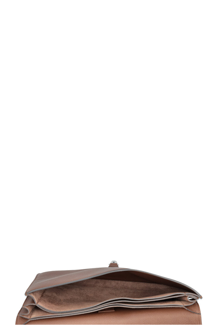 GUCCI Briefcase Piston Clasp Leather Brown