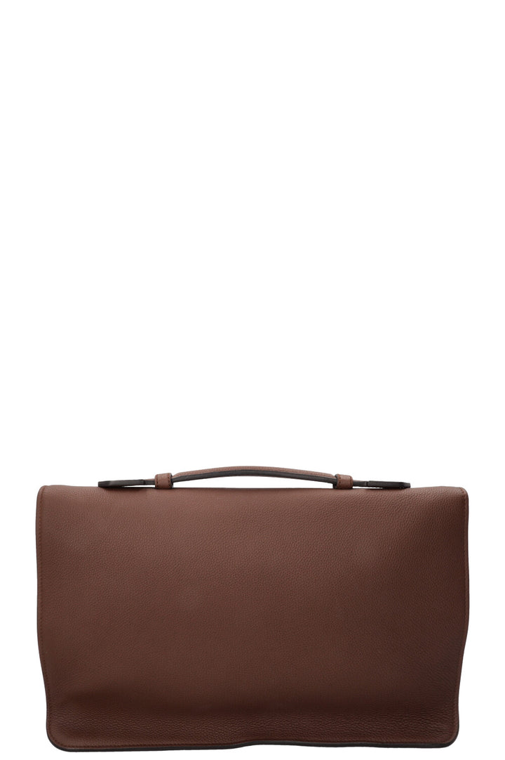 GUCCI Briefcase Piston Clasp Leather Brown