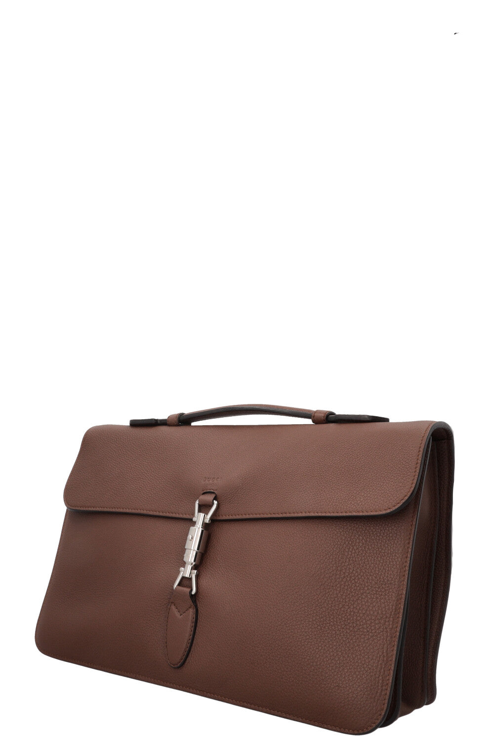 GUCCI Briefcase Piston Clasp Leather Brown