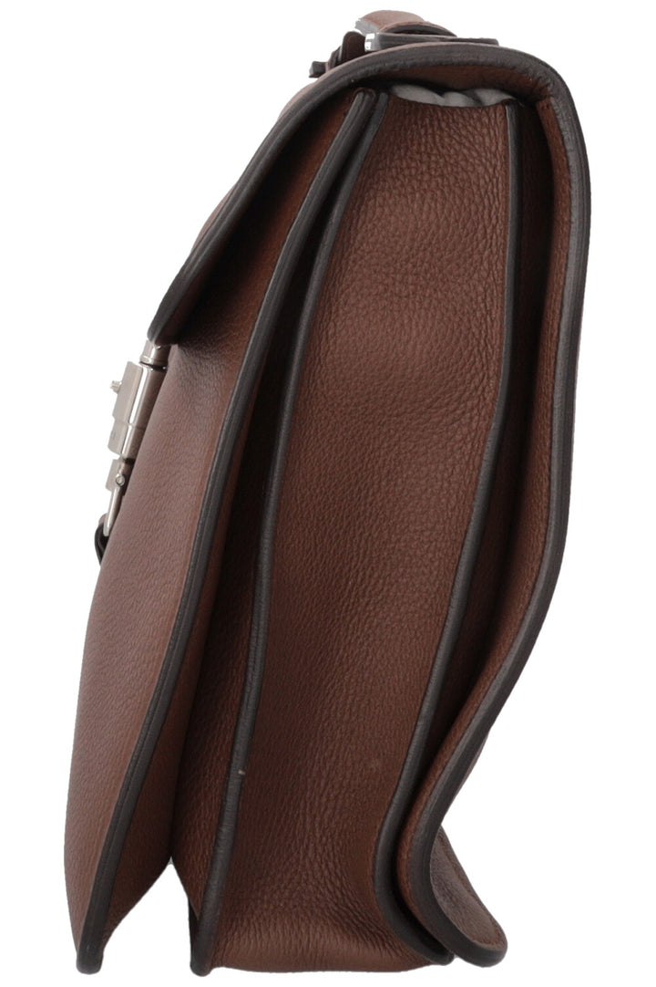 GUCCI Briefcase Piston Clasp Leather Brown