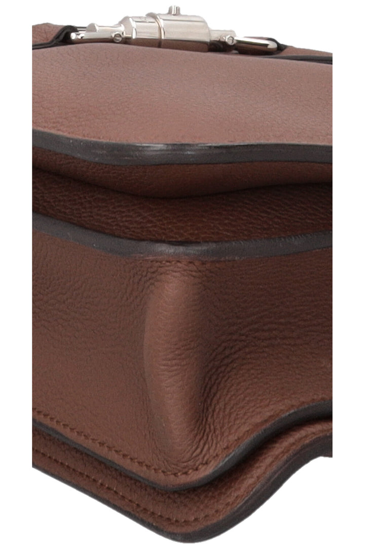 GUCCI Briefcase Piston Clasp Leather Brown