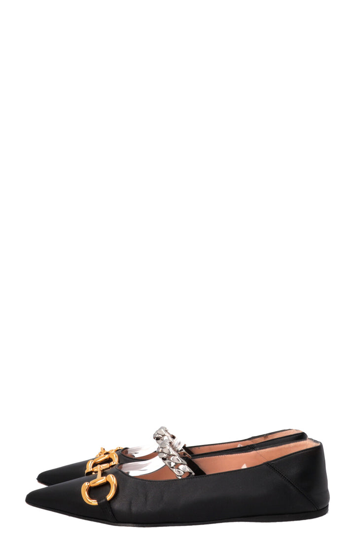 GUCCI Chain Horsebit Mary Jane Leather Black