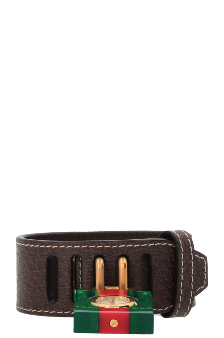 GUCCI Constance Padlock Watch Bracelet Strap Brown