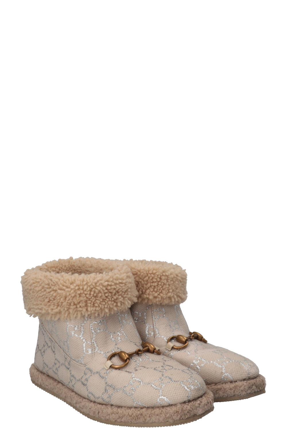 GUCCI Fria Horsebit Ankle Boots Shearling Canvas