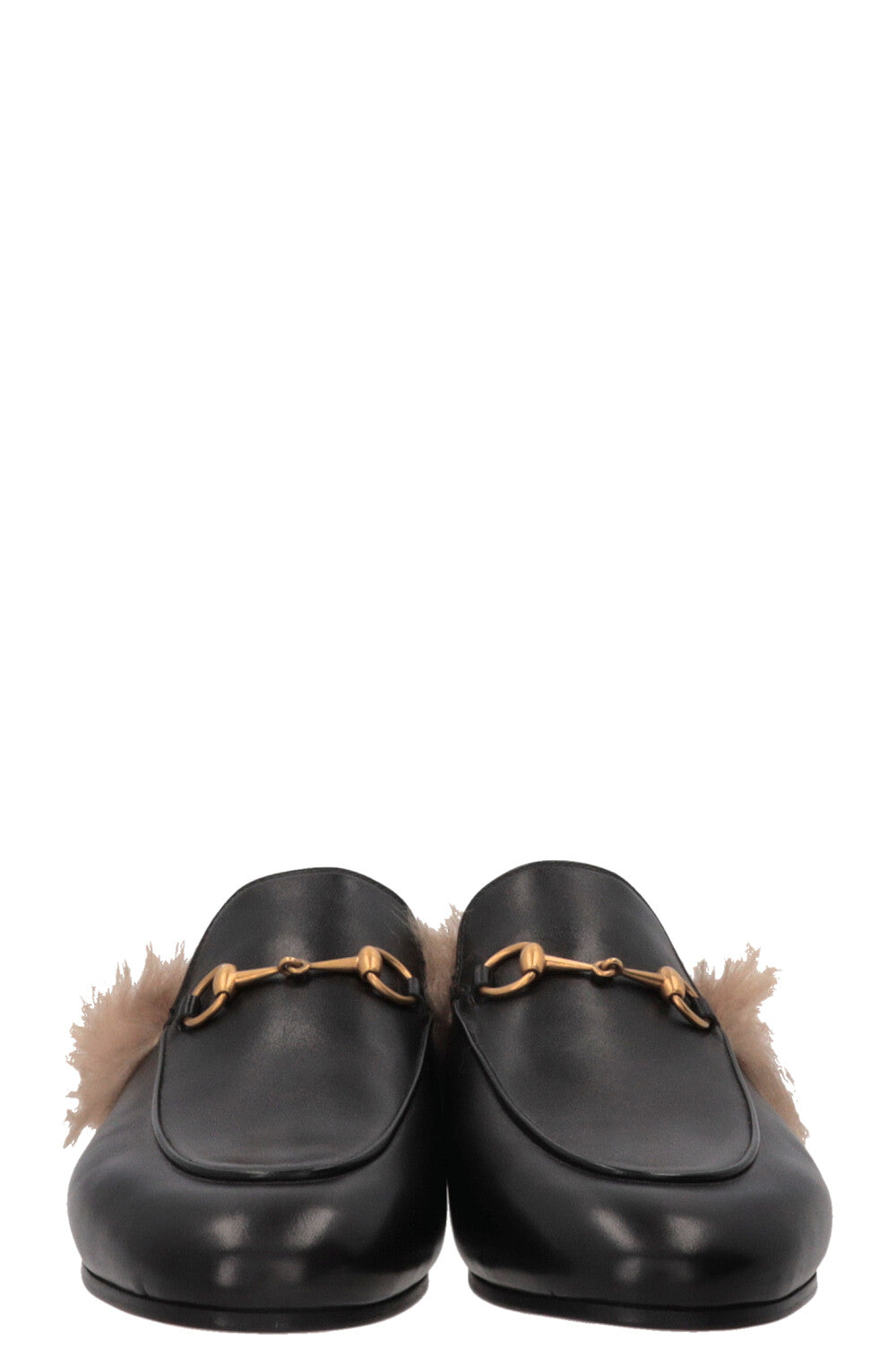 GUCCI Fur Princetown Mules Leather Black