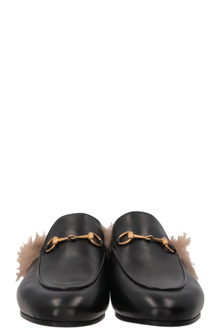GUCCI Fur Princetown Mules Leather Black