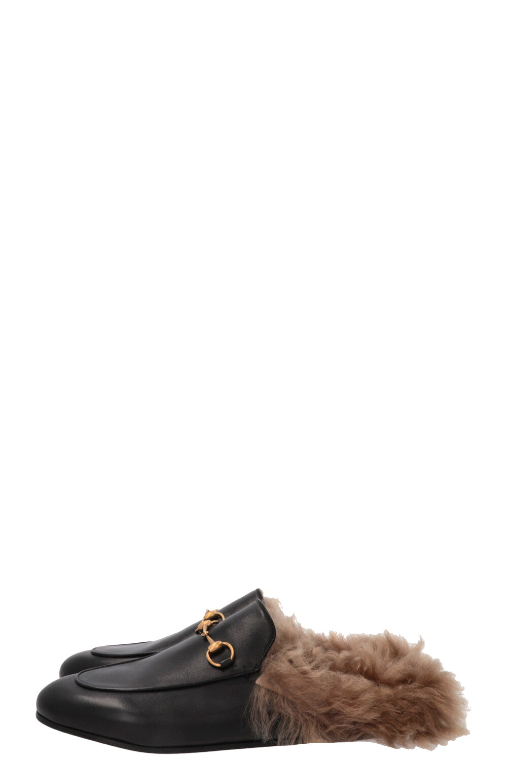 GUCCI Fur Princetown Mules Leather Black