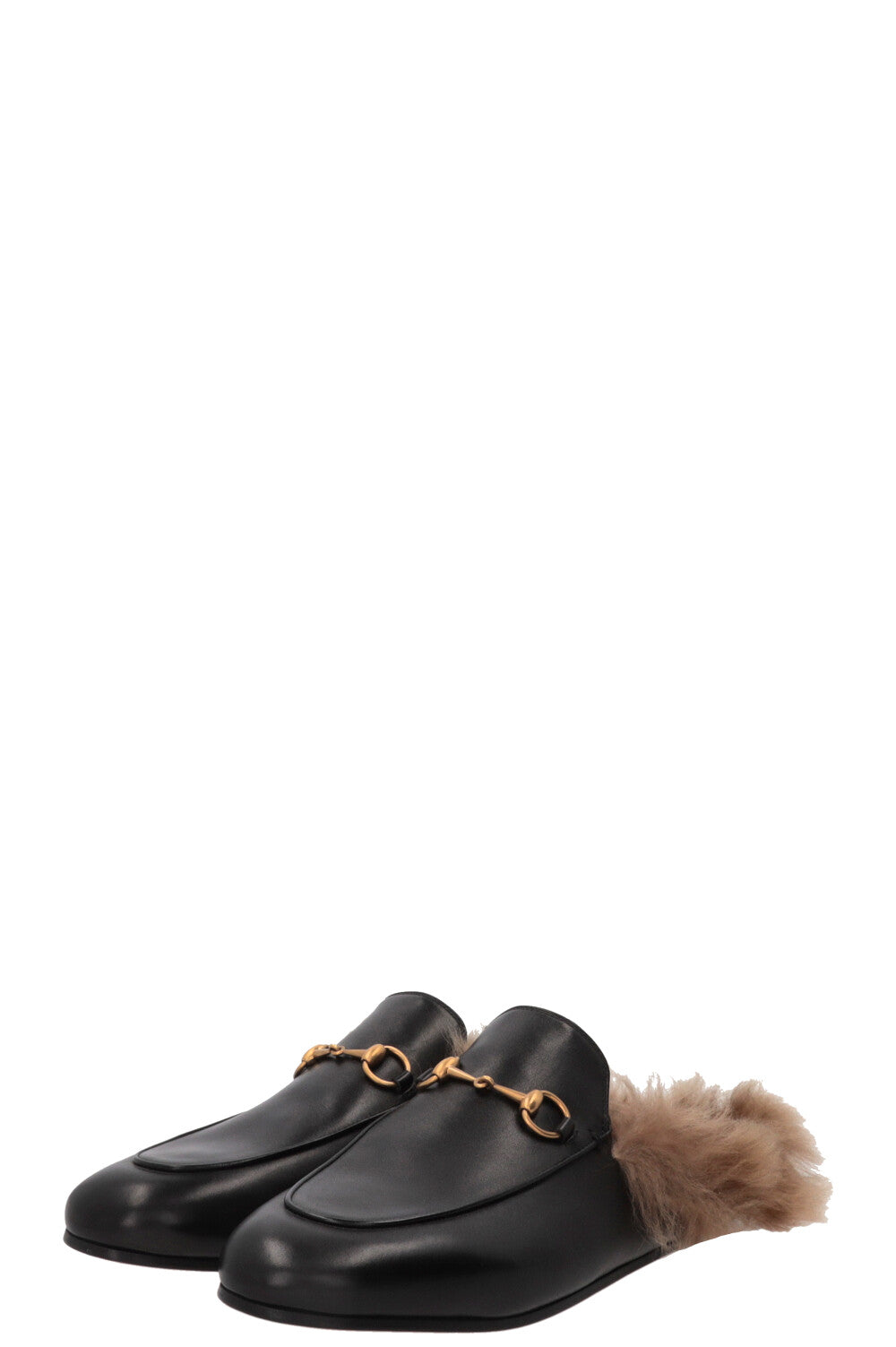GUCCI Fur Princetown Mules Leather Black