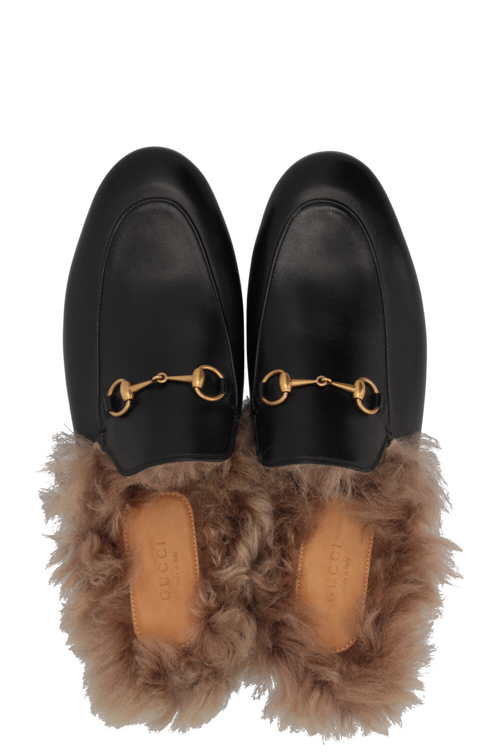 GUCCI Fur Princetown Mules Leather Black