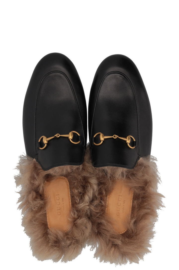 GUCCI Fur Princetown Mules Leather Black