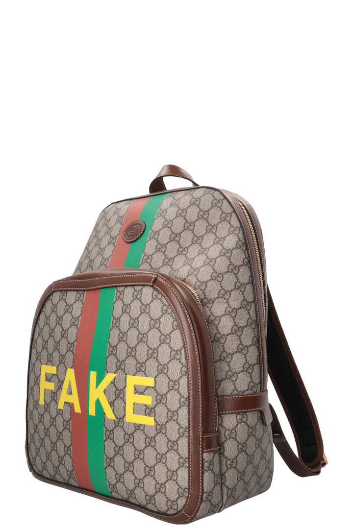 GUCCI GG Fake/Not Backpack Supreme Canvas Brown