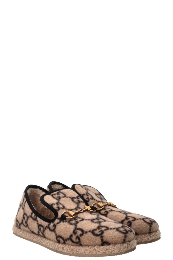 GUCCI Mocassins GG Fria Laine Beige Marron