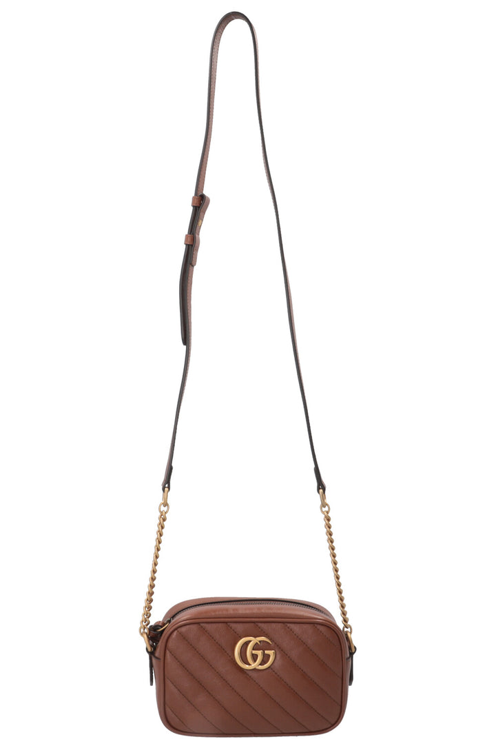 GUCCI GG Marmont Mini Camera Bag Leather Brown
