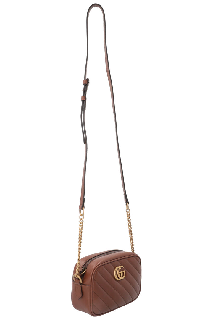 GUCCI GG Marmont Mini Camera Bag Leather Brown