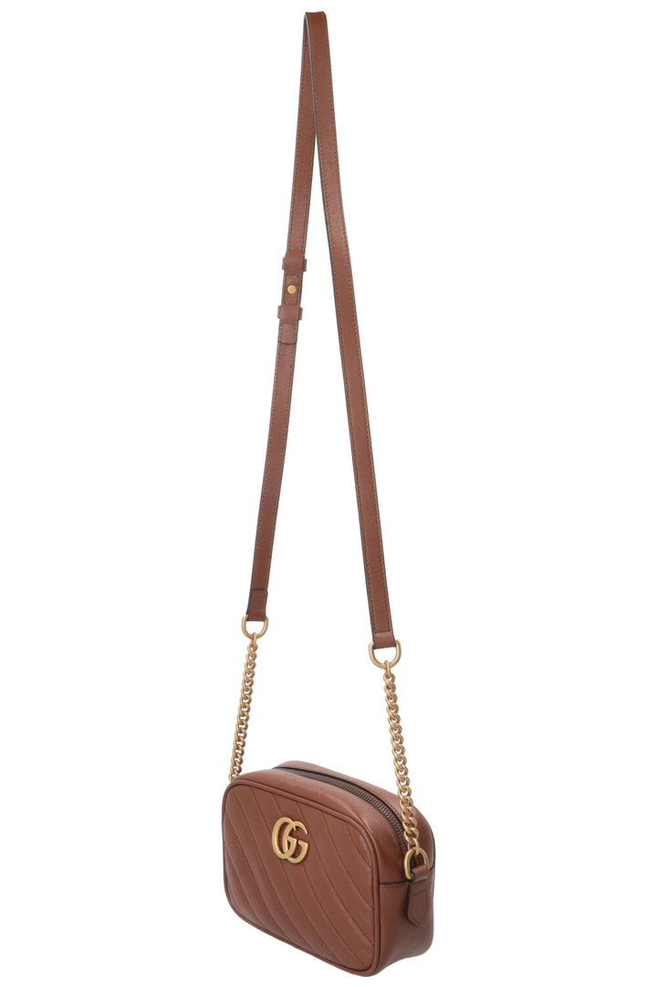 GUCCI GG Marmont Mini Camera Bag Leather Brown