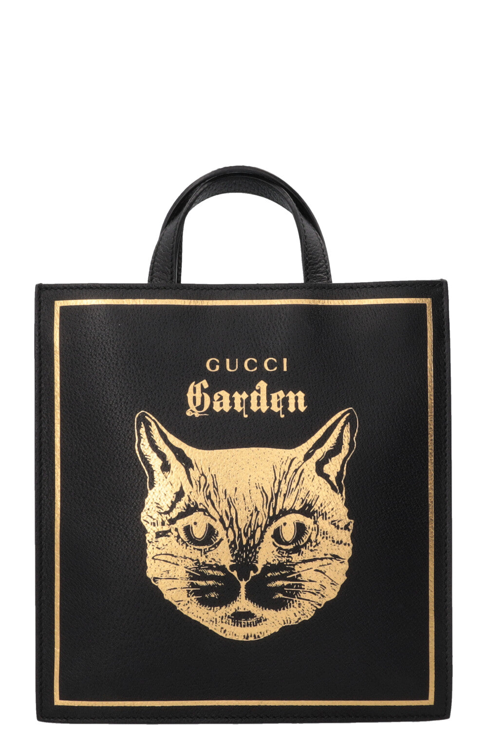 GUCCI Garden Cabas Chat Petit Format en Cuir Noir