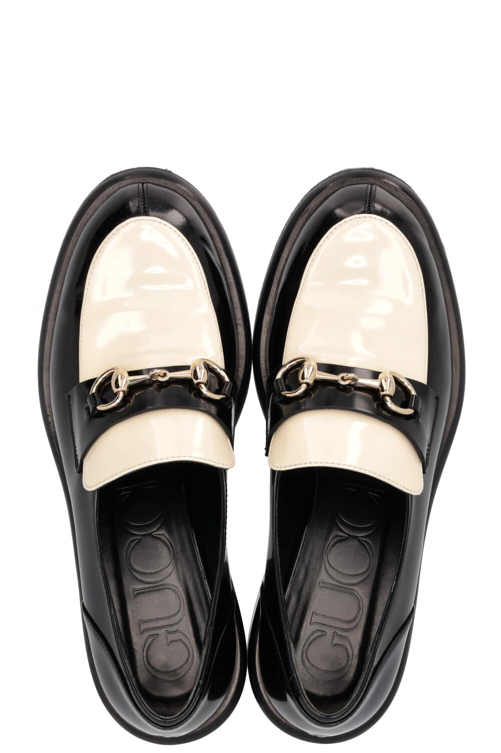 GUCCI Horsebit Loafer Patent White Black