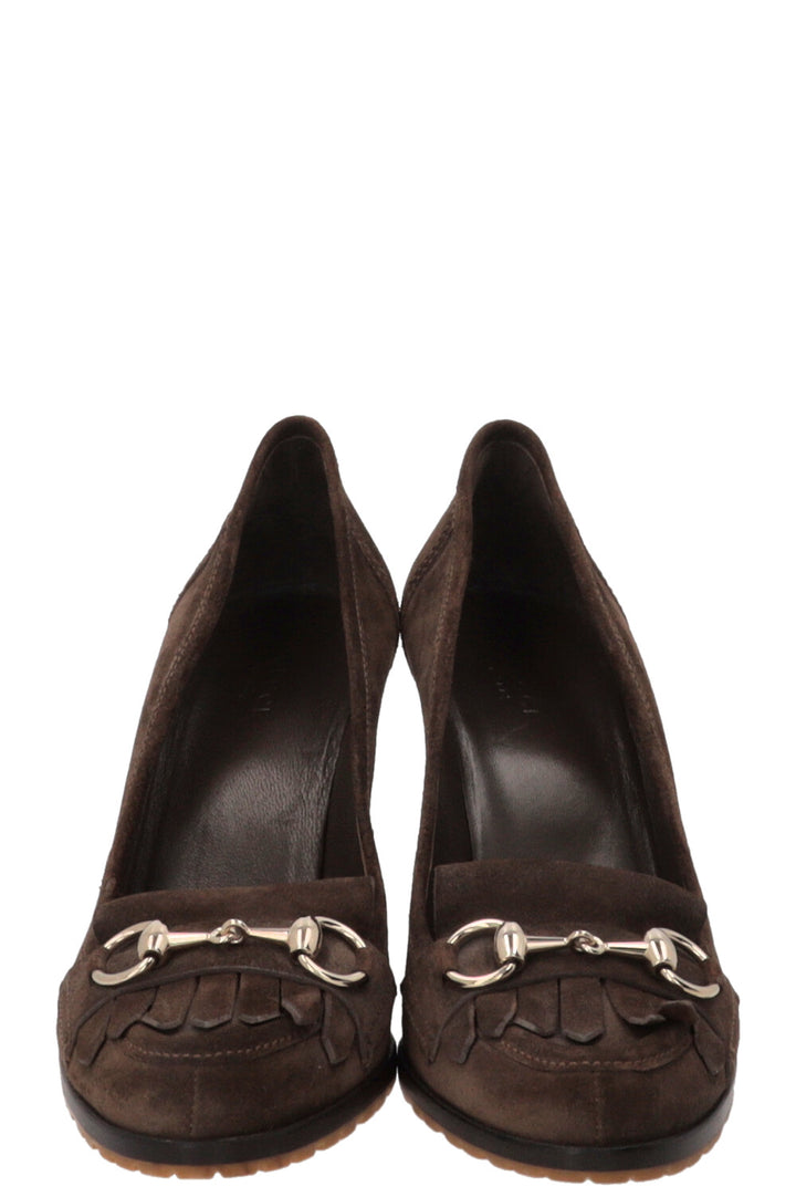 GUCCI Horsebit Pumps Suede Khaki