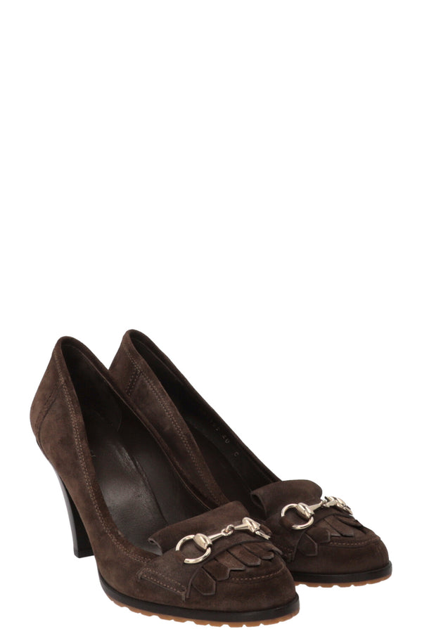 GUCCI Horsebit Pumps Suede Khaki