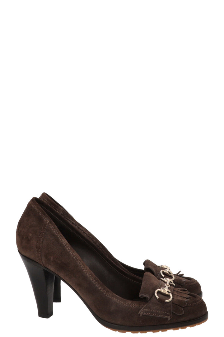 GUCCI Horsebit Pumps Suede Khaki
