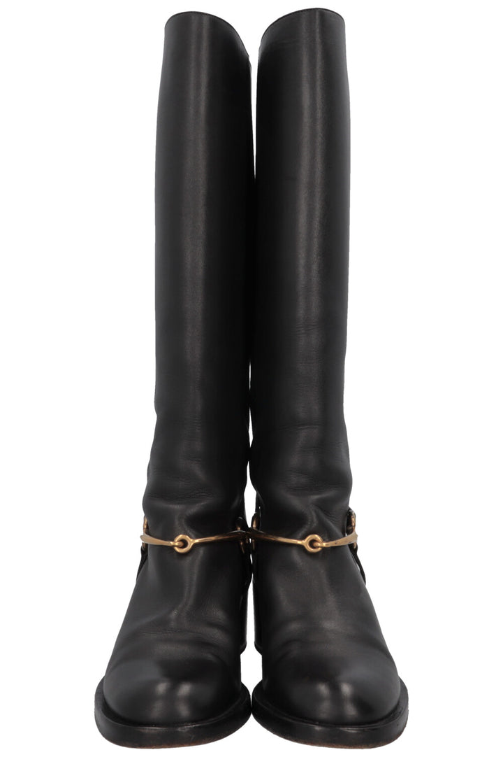 GUCCI Horsebit Riding Boots Leather Black