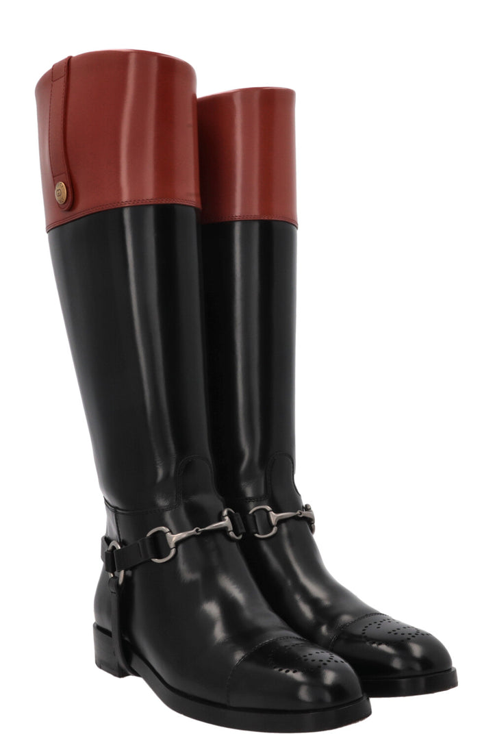 GUCCI Horsebit Riding Boots Leather Black