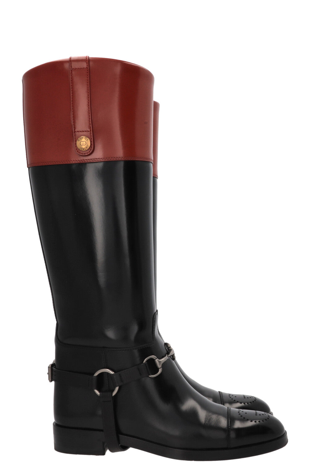 GUCCI Horsebit Riding Boots Leather Black