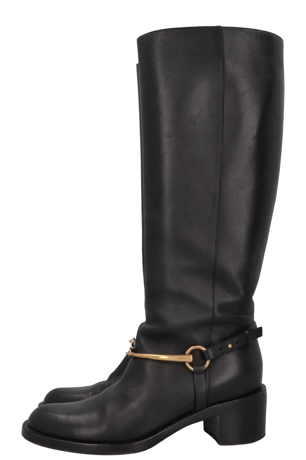 GUCCI Horsebit Riding Boots Leather Black