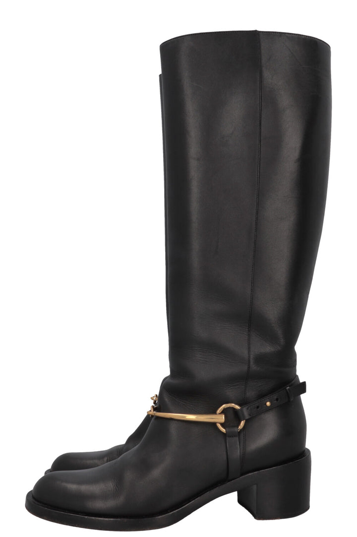 GUCCI Horsebit Riding Boots Leather Black