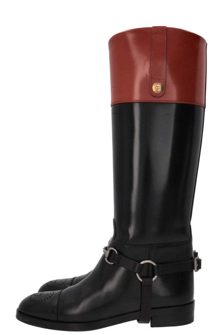 GUCCI Horsebit Riding Boots Leather Black