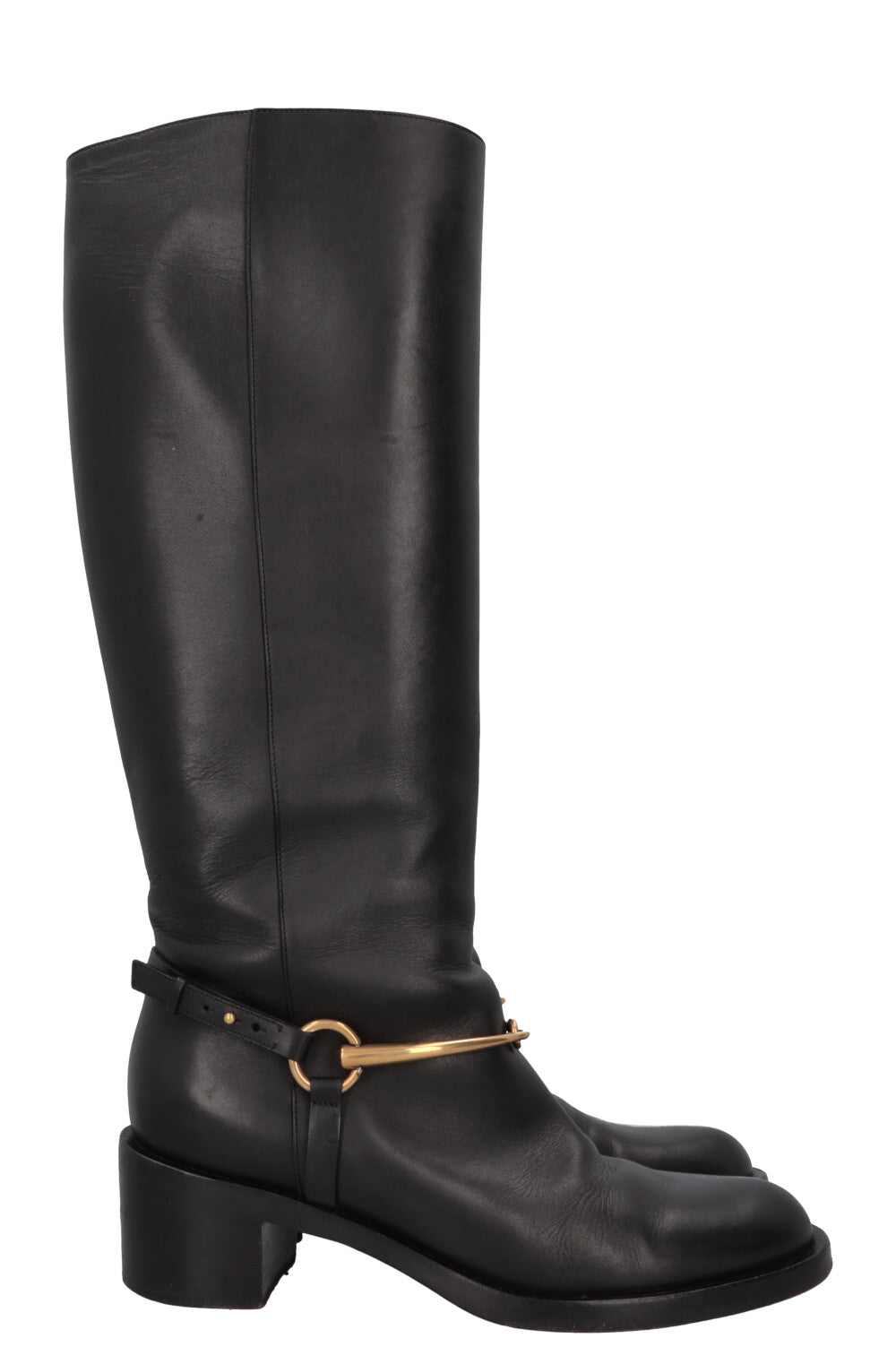 GUCCI Horsebit Riding Boots Leather Black