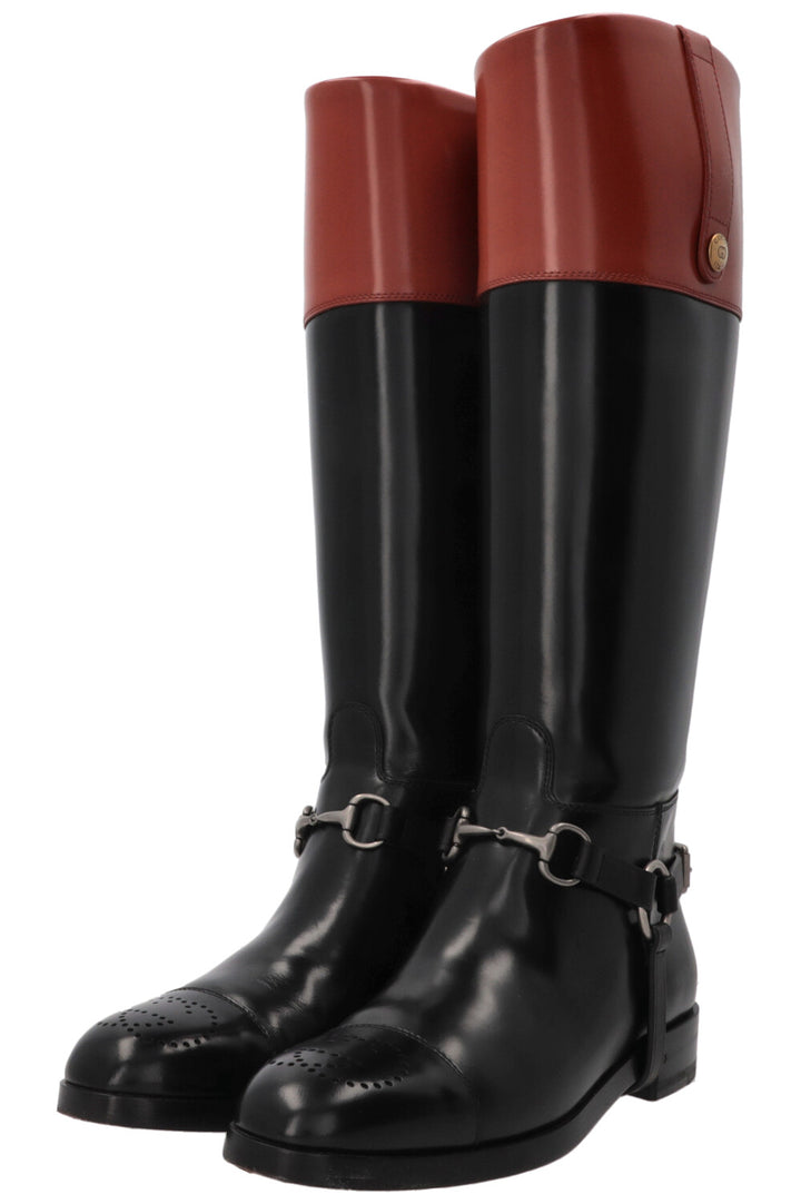 GUCCI Horsebit Riding Boots Leather Black