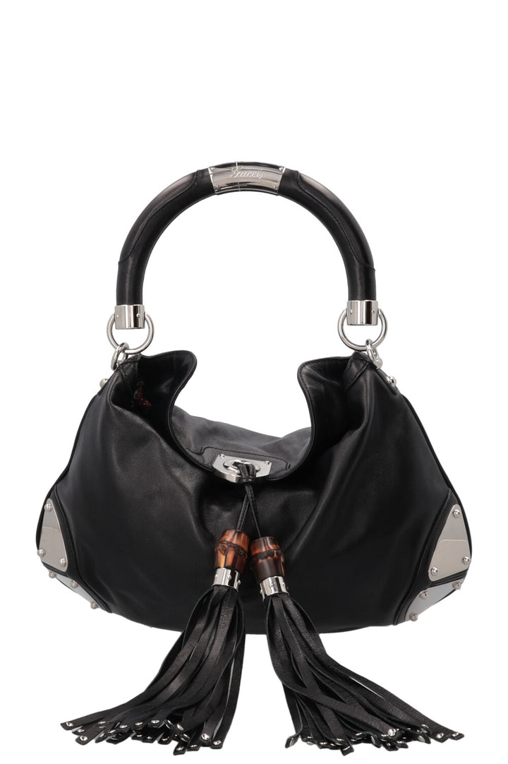 GUCCI Indy Hobo Bag Leather Black Metal