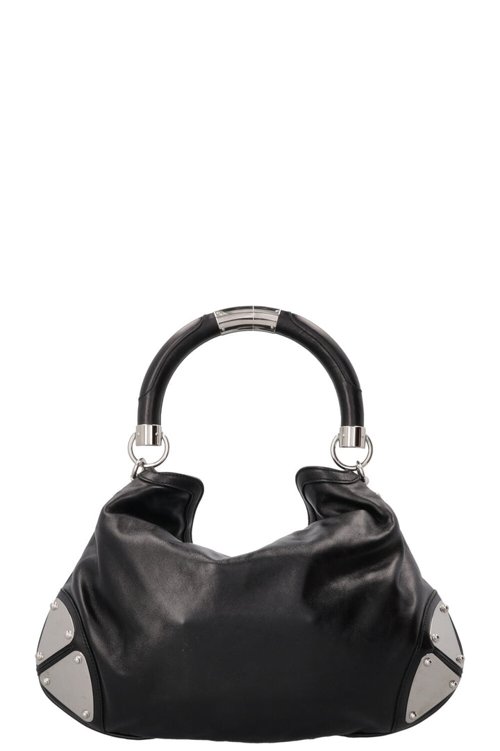 GUCCI Indy Hobo Bag Leather Black Metal