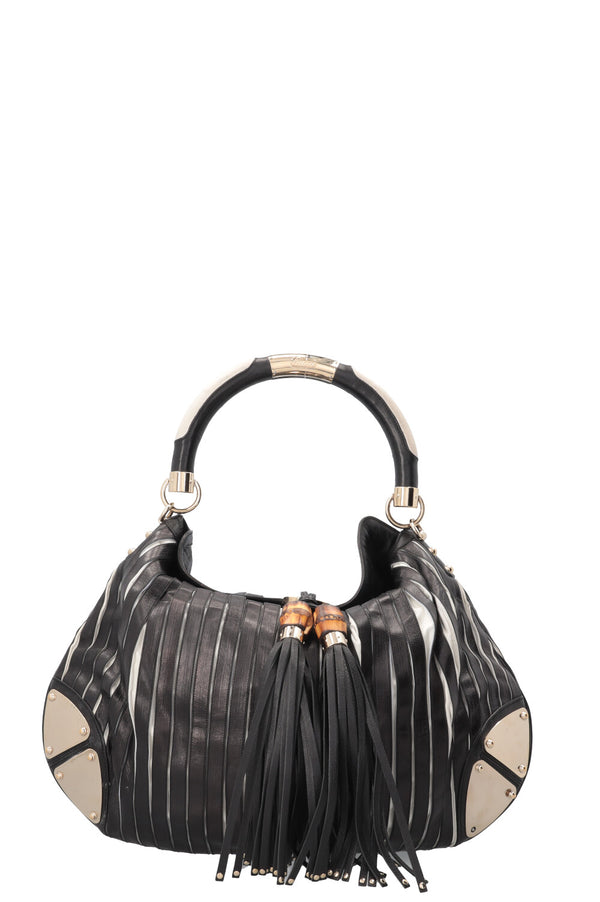 GUCCI Indy Hobo Bag Leather Black White