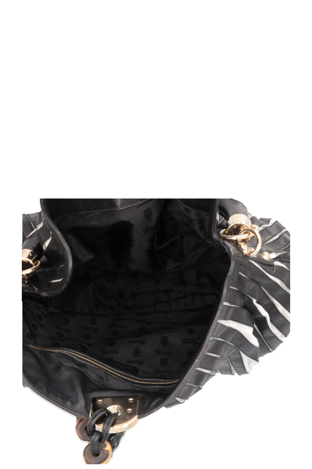 GUCCI Indy Hobo Bag Leather Black White