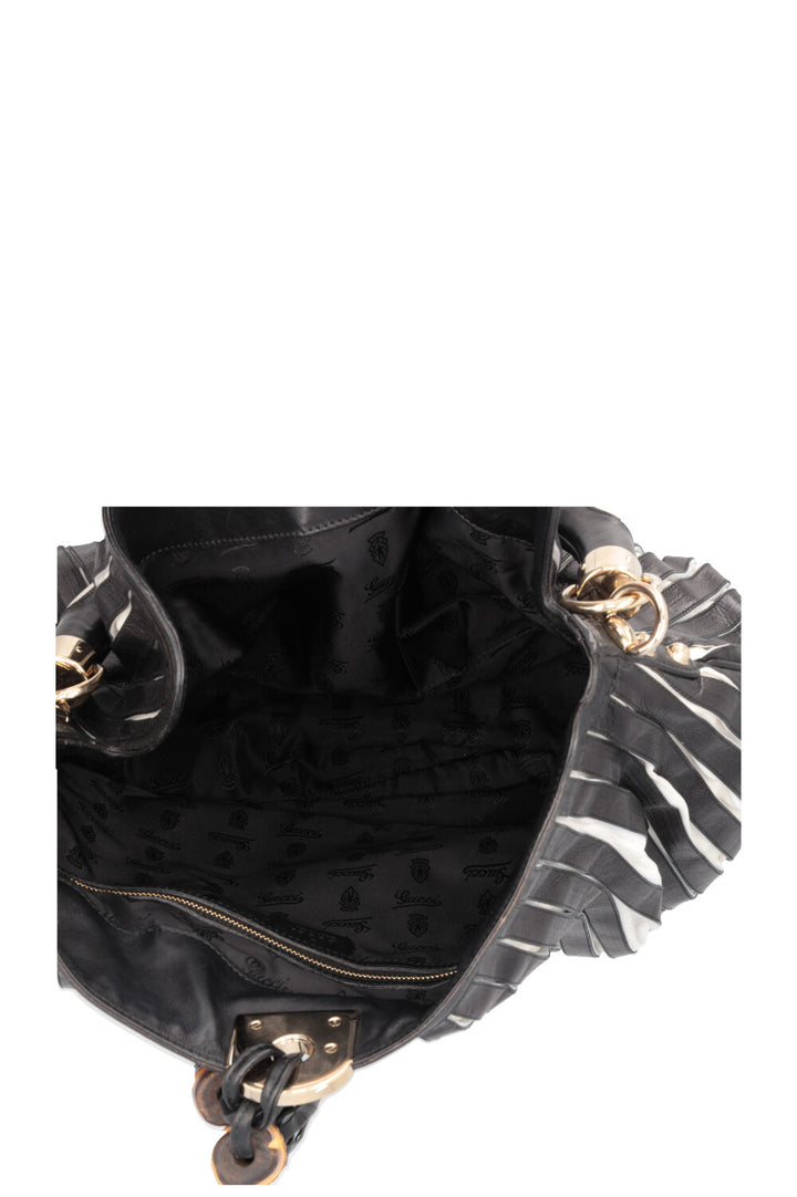 GUCCI Indy Hobo Bag Leather Black White