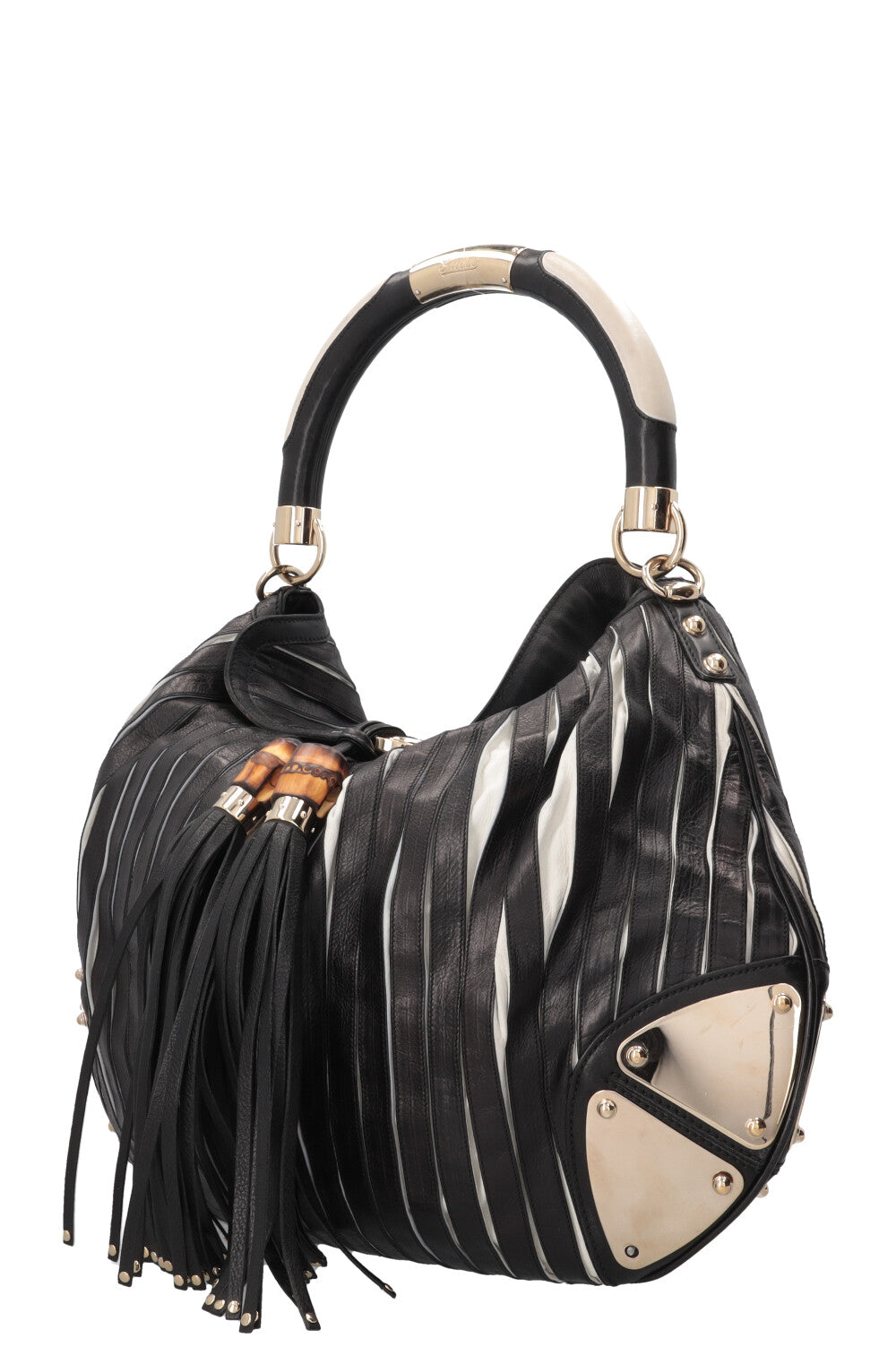 GUCCI Indy Hobo Bag Leather Black White
