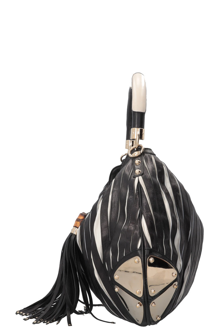 GUCCI Indy Hobo Bag Leather Black White