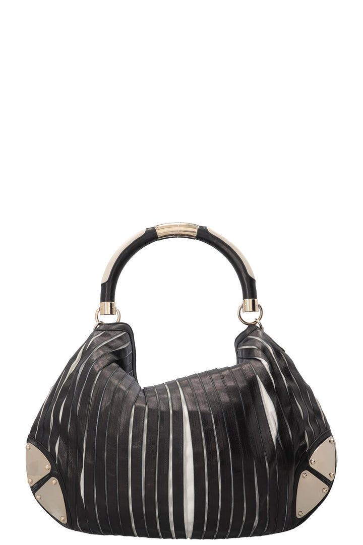 GUCCI Indy Hobo Bag Leather Black White