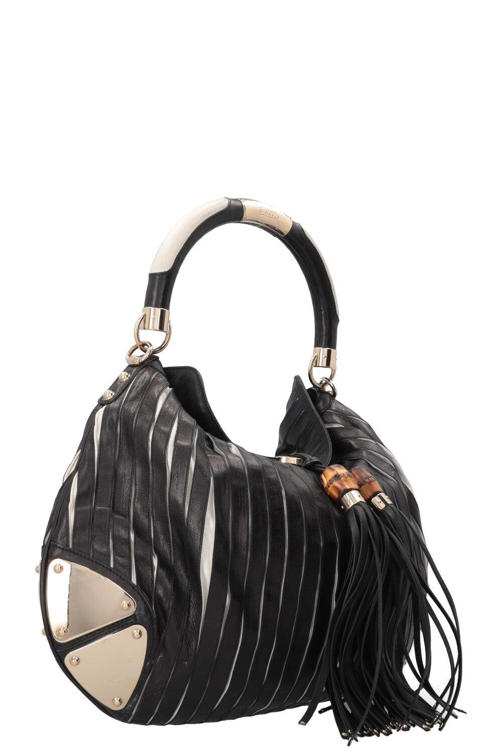 GUCCI Indy Hobo Bag Leather Black White