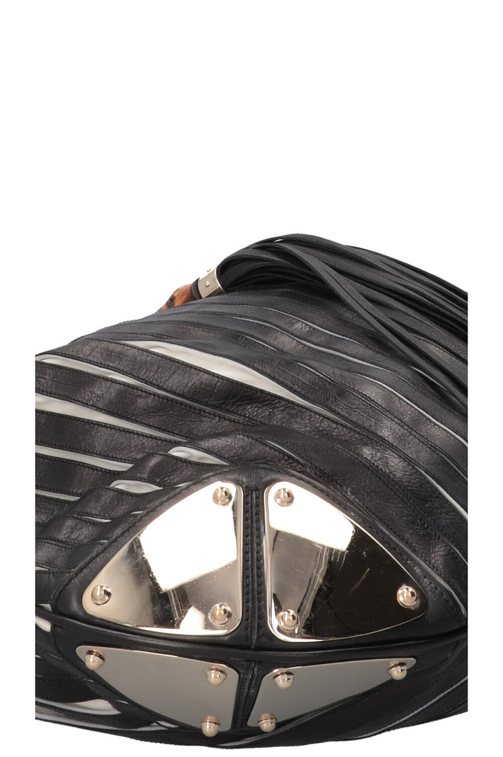 GUCCI Indy Hobo Bag Leather Black White