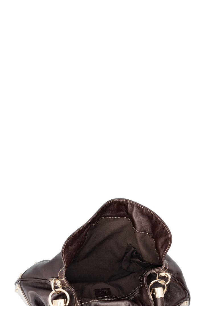 GUCCI Indy Hobo Bag Leather Brown Metal