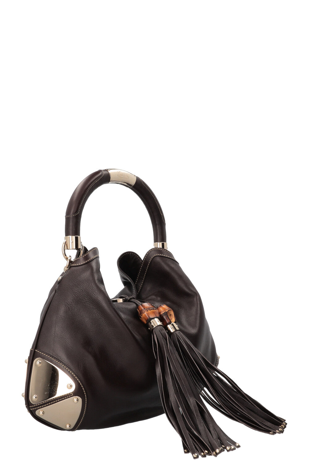 GUCCI Indy Hobo Bag Leather Brown Metal