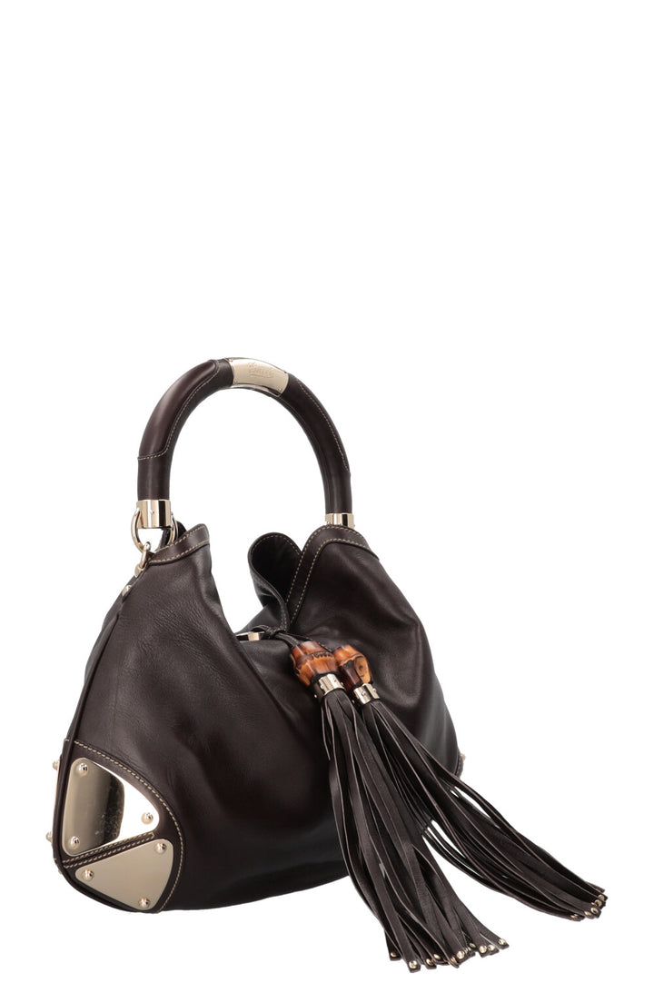 GUCCI Indy Hobo Bag Leather Brown Metal