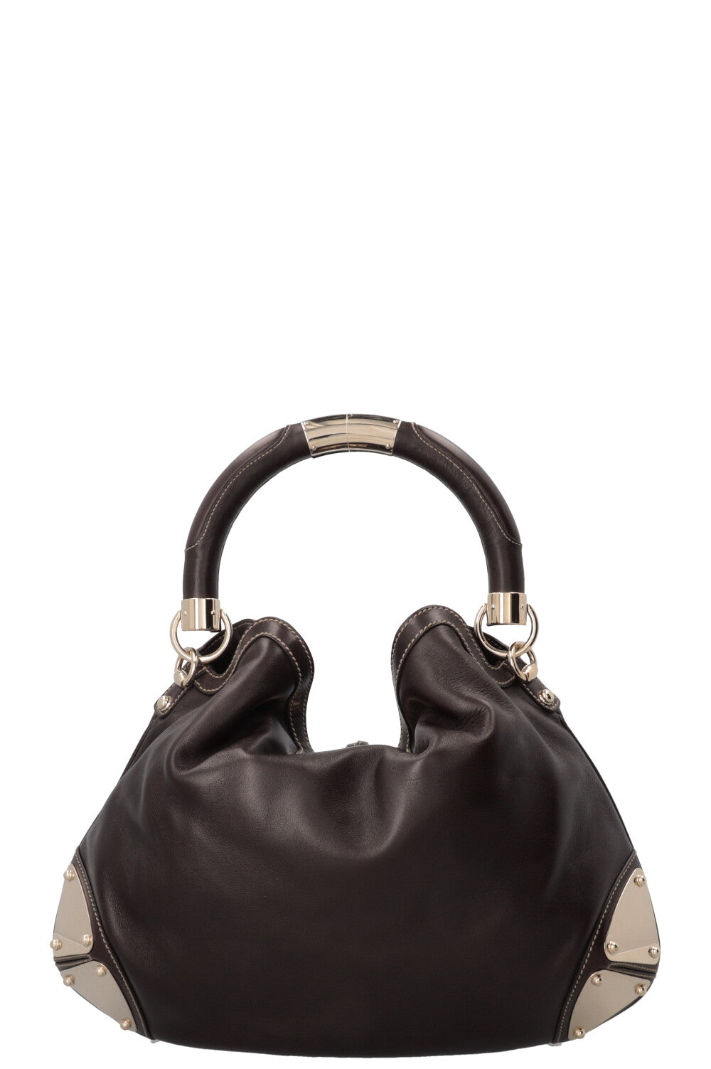 GUCCI Indy Hobo Bag Leather Brown Metal