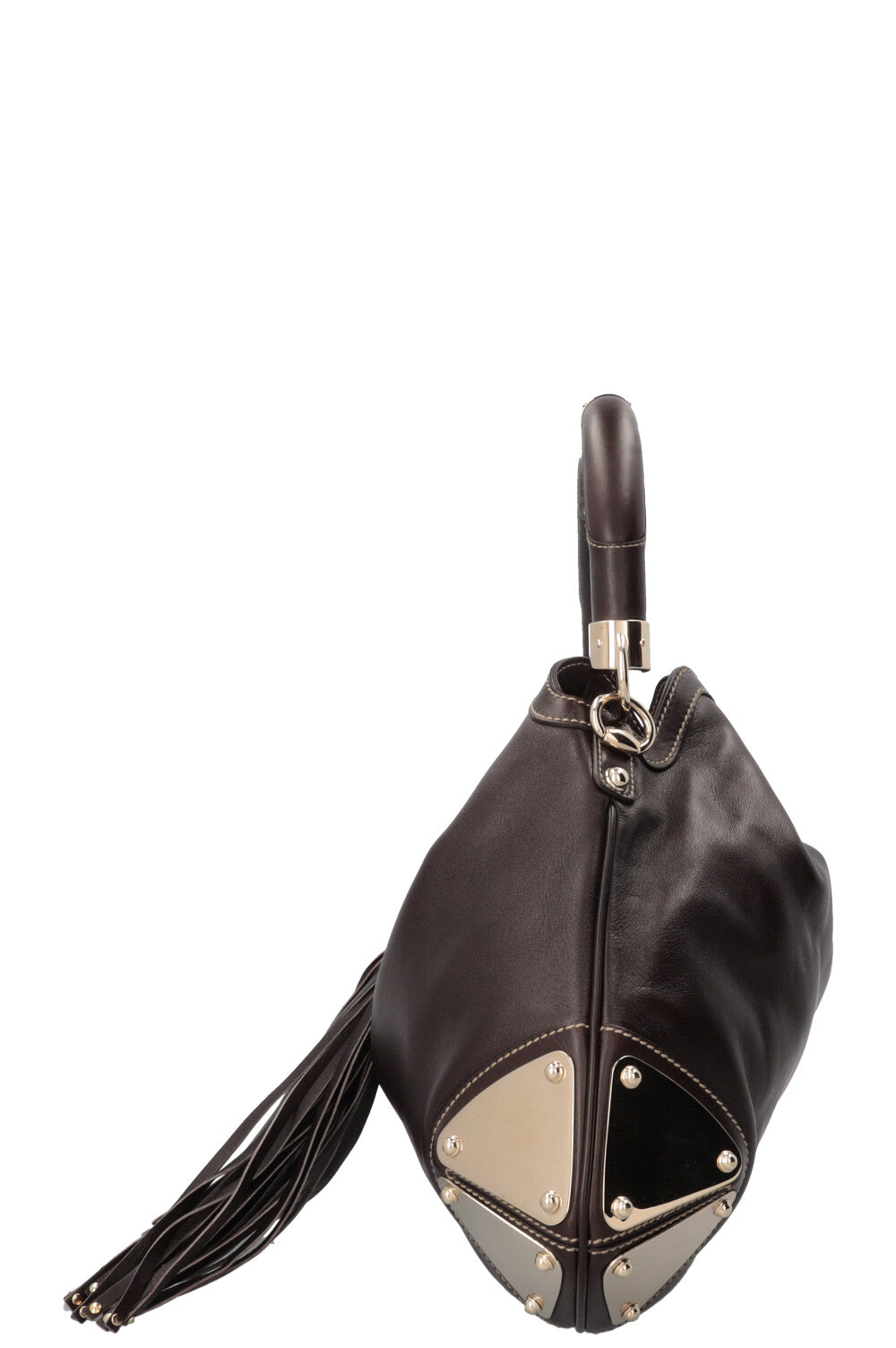 GUCCI Indy Hobo Bag Leather Brown Metal
