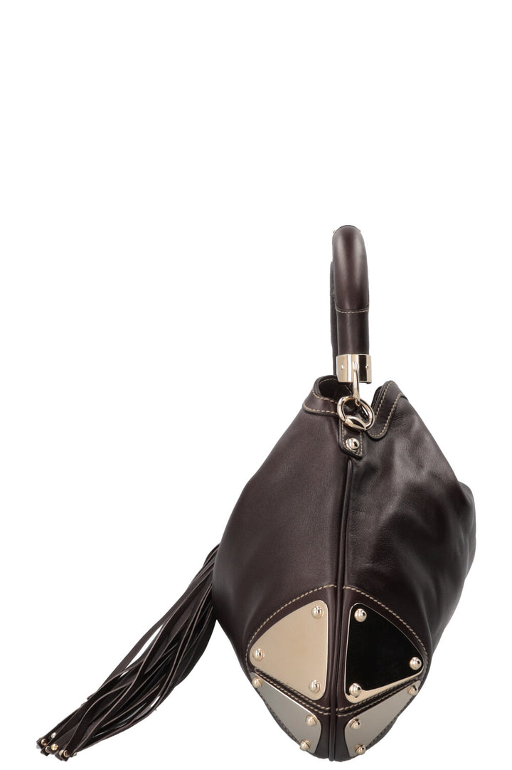 GUCCI Indy Hobo Bag Leather Brown Metal