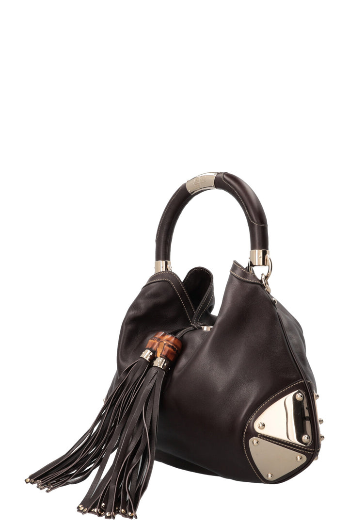 GUCCI Indy Hobo Bag Leather Brown Metal