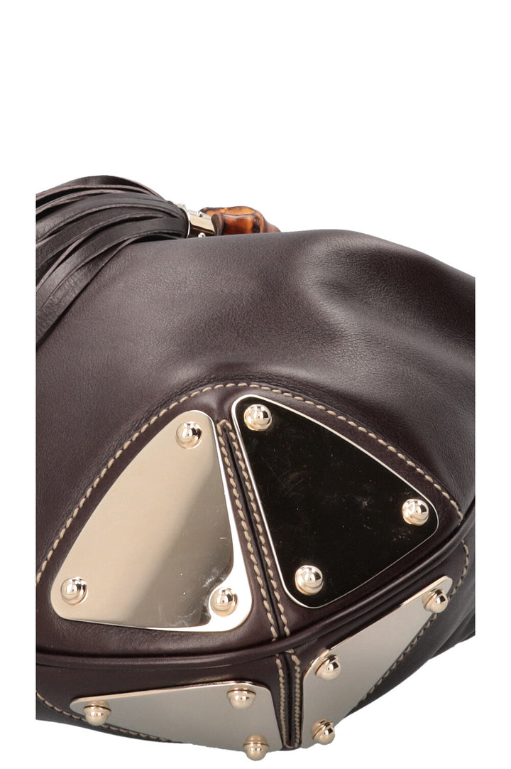 GUCCI Indy Hobo Bag Leather Brown Metal